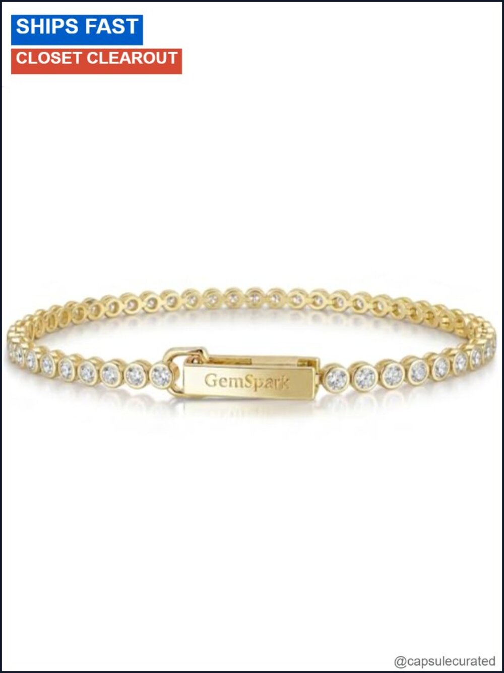 Moissanite Tennis Bracelet Bezel Set 18K Gold Plated Sterling Silver Gift